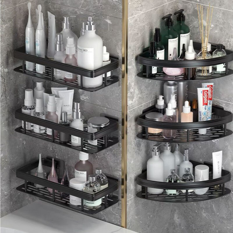 Aluminum Alloy Bathroom Shelf - No Drill Household Organizers for Shampoo, Kitchen Storage, Water-Resistant Design