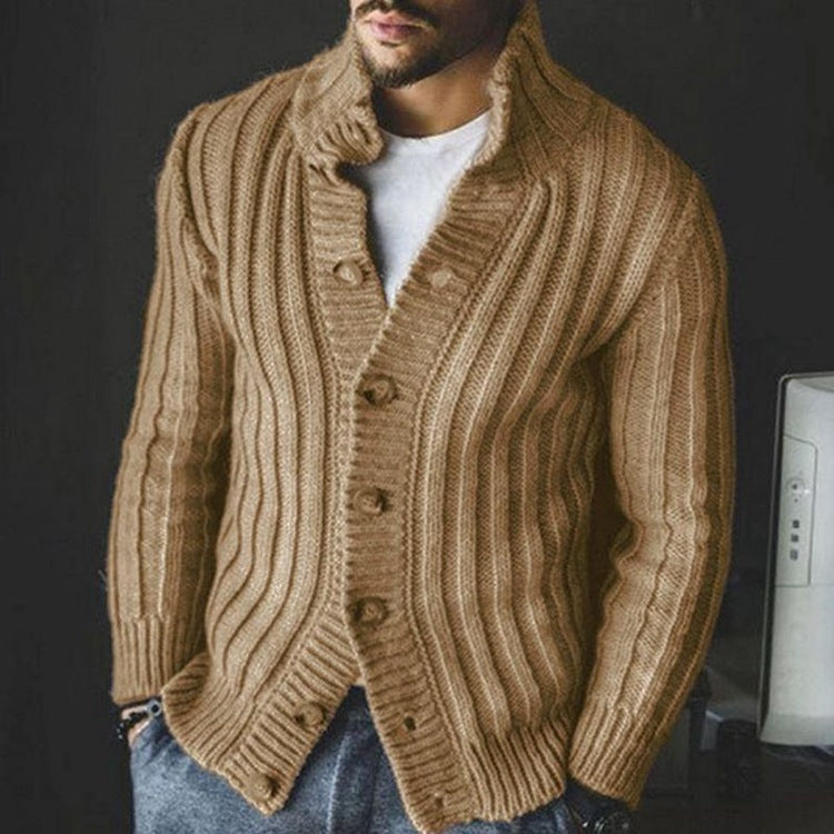 Warm Timeless Men's Cardigan - Shawl Collar, Wool Blend