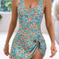 Fast-dry women's one-piece swimsuit - wrap-front, floral print, nylon-spandex blend, for beach