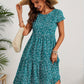 Vintage Floral Wedding Guest Dress with Circular Neckline and Short Sleeves in Turquoise, Blue, and Burgundy-1