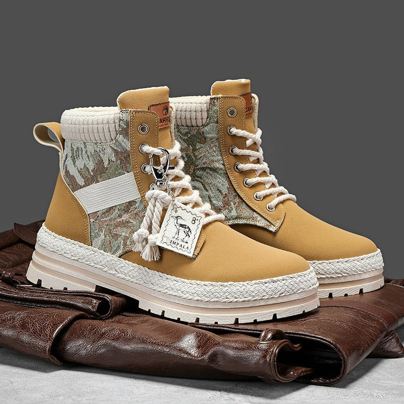 Men's Warm High-Top Boots - Lace-Up Leather Fabric, Winter