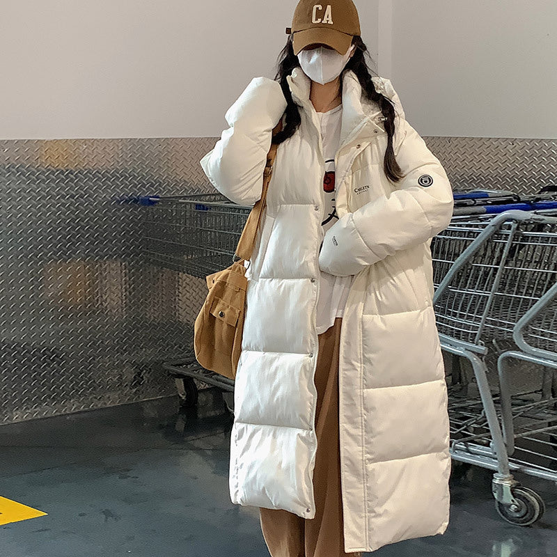 Women Insulating Long Puffer Coat - Relaxed Cotton Winter