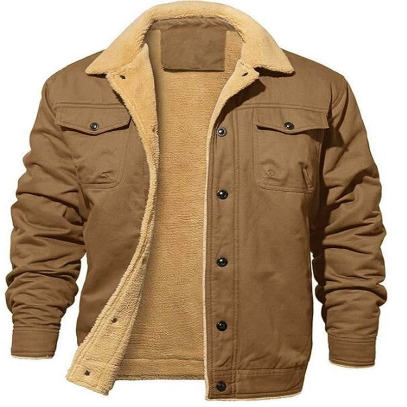 Warm Sturdy Men's Jacket - Trucker Cut, Sherpa Lined Cotton Canvas, For Fall And Winter