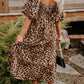 Leopard Print Maxi Dress with Puff Sleeves, Gathered Design, Long Dress for Women, Casual Chic Style-4