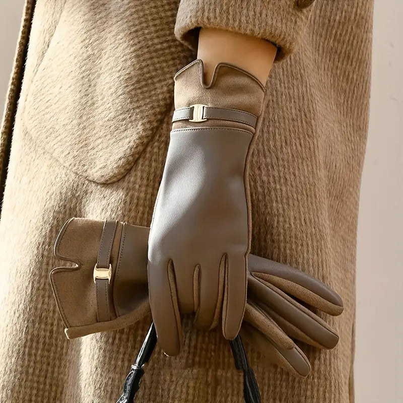 Water-Resistant Women’s Gloves - Slim Faux Leather, Lined