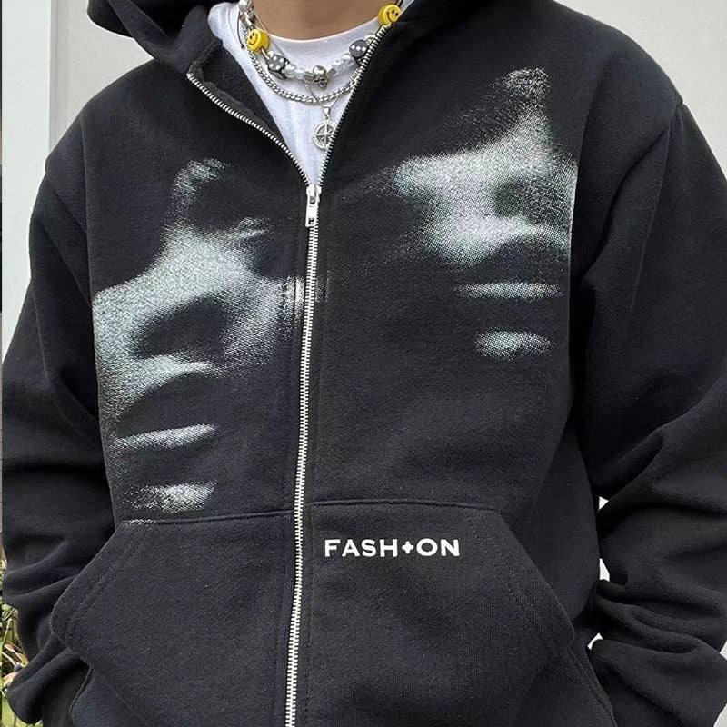 Unisex Oversized Zip Hoodie - Boxy Zip Front, Cotton
