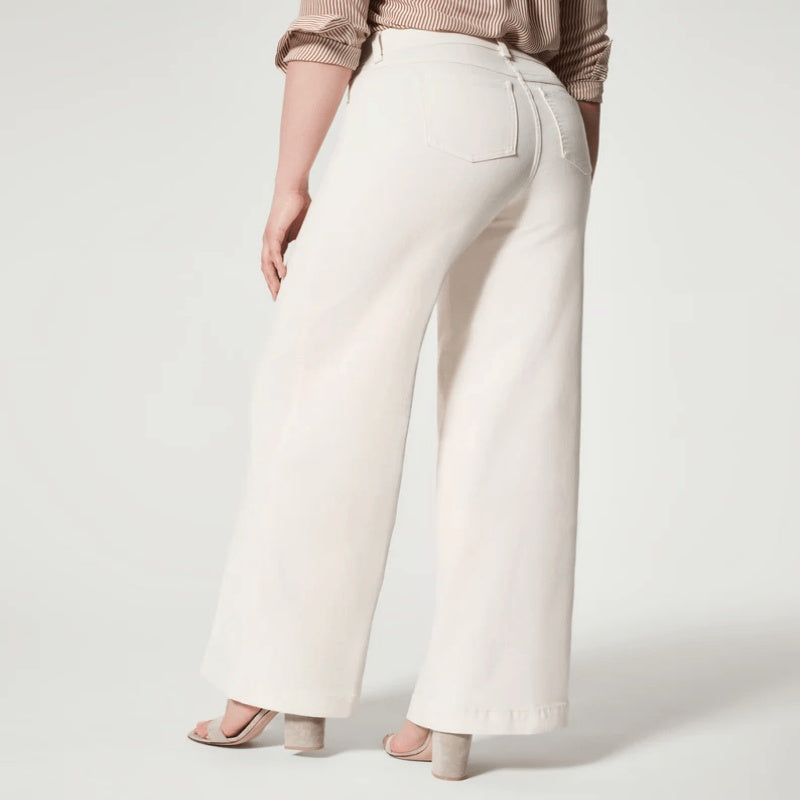and Stretchy Flattering Women’s Wide-Leg Jeans - High-Rise Knitted Denim, Smooth Waistband, Weekend