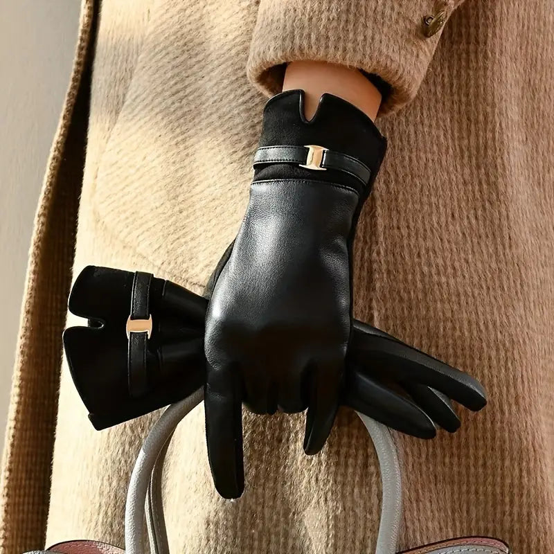 Water-Resistant Women’s Gloves - Slim Faux Leather, Lined