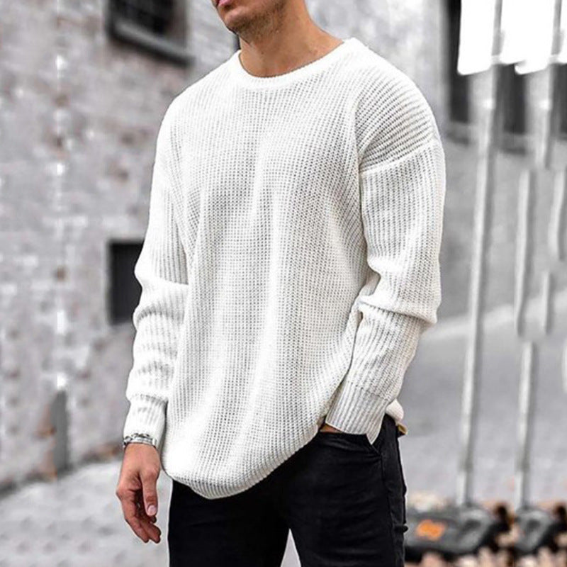 Plush Timeless Men's Waffle Knit Sweater - Crew Neck Acrylic