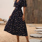 Feminine Boho Summer Dress with V-Neck and Flutter Sleeves, Lightweight Breathable Fabric, Available in Black and Red-6