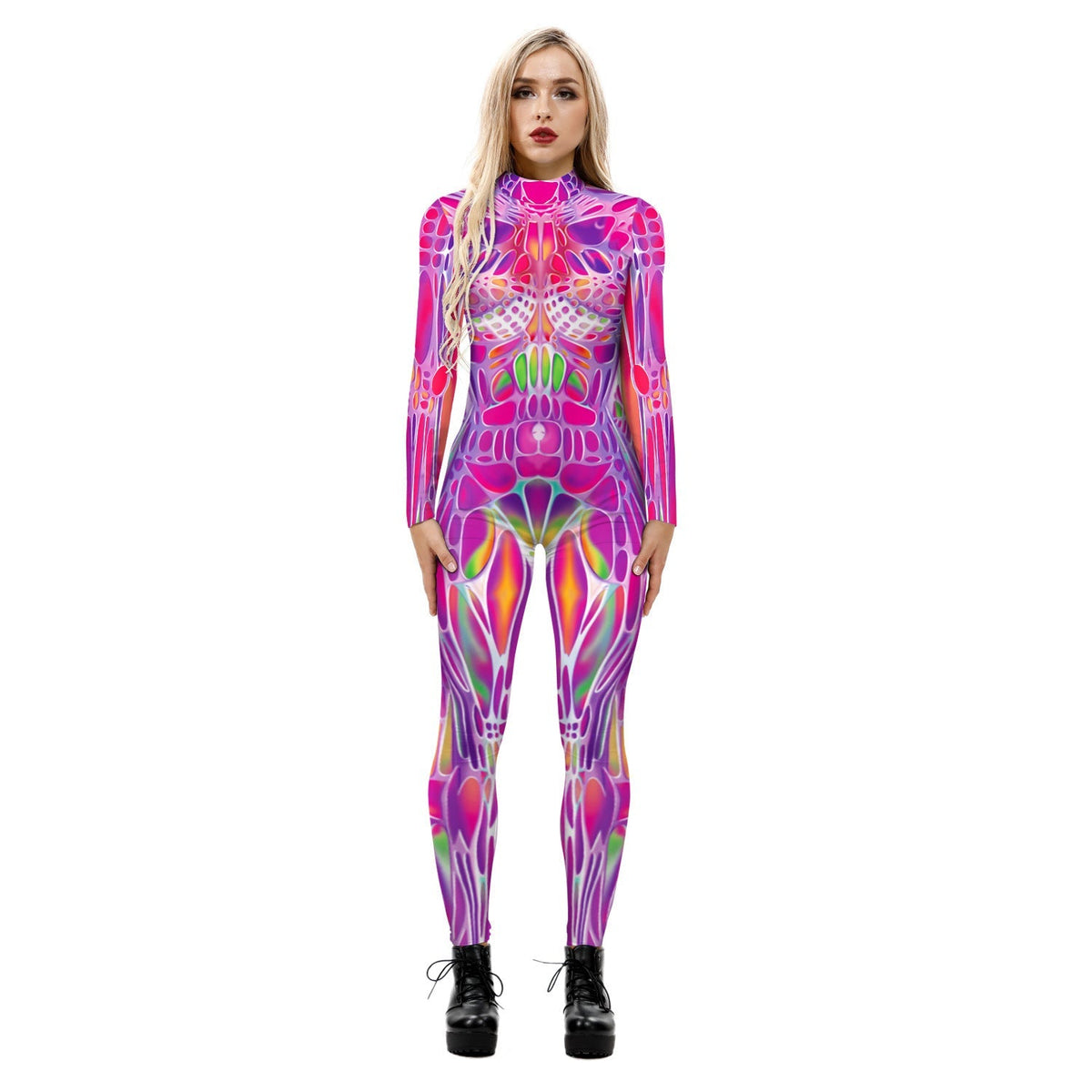 and Stretchy Body-Hugging Women's Printed Jumpsuit - Contoured Full-Body, Milk Silk Second-Skin for Cosplay