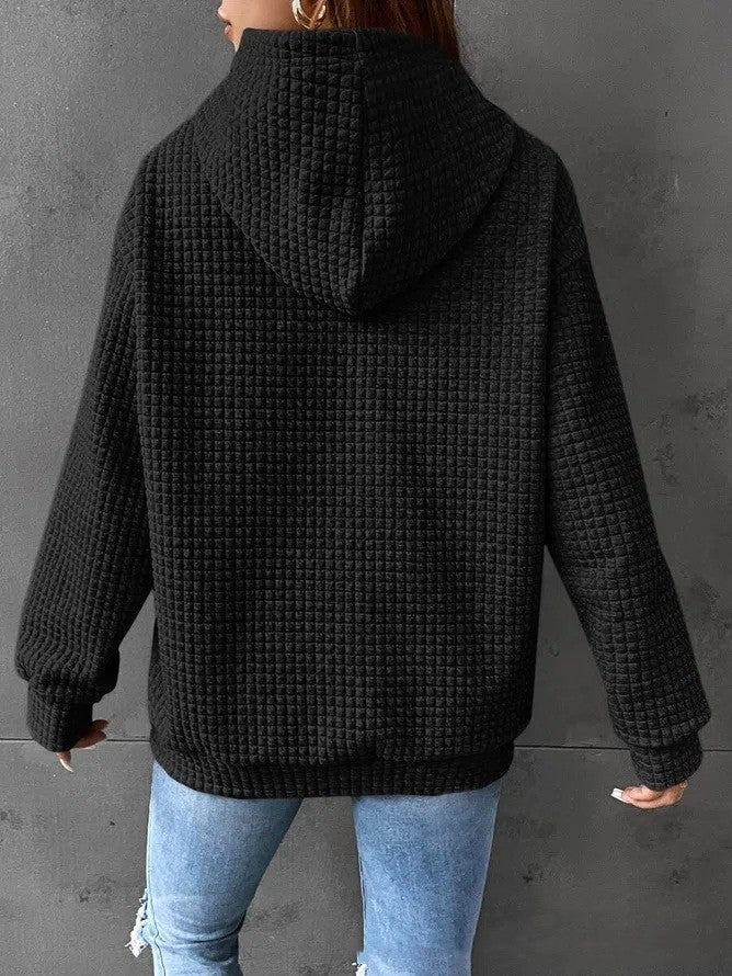 Plush Cozy Women’s Hoodie Sweater - Waffle Knit Layering