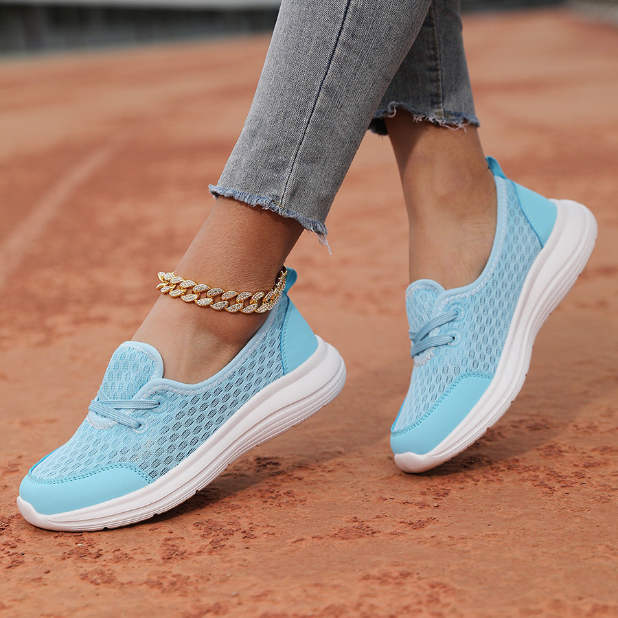 Light Breathable Women’s Lace-Up Sneakers - Low-Profile Round-Toe, Mesh Upper, For Regular Wear