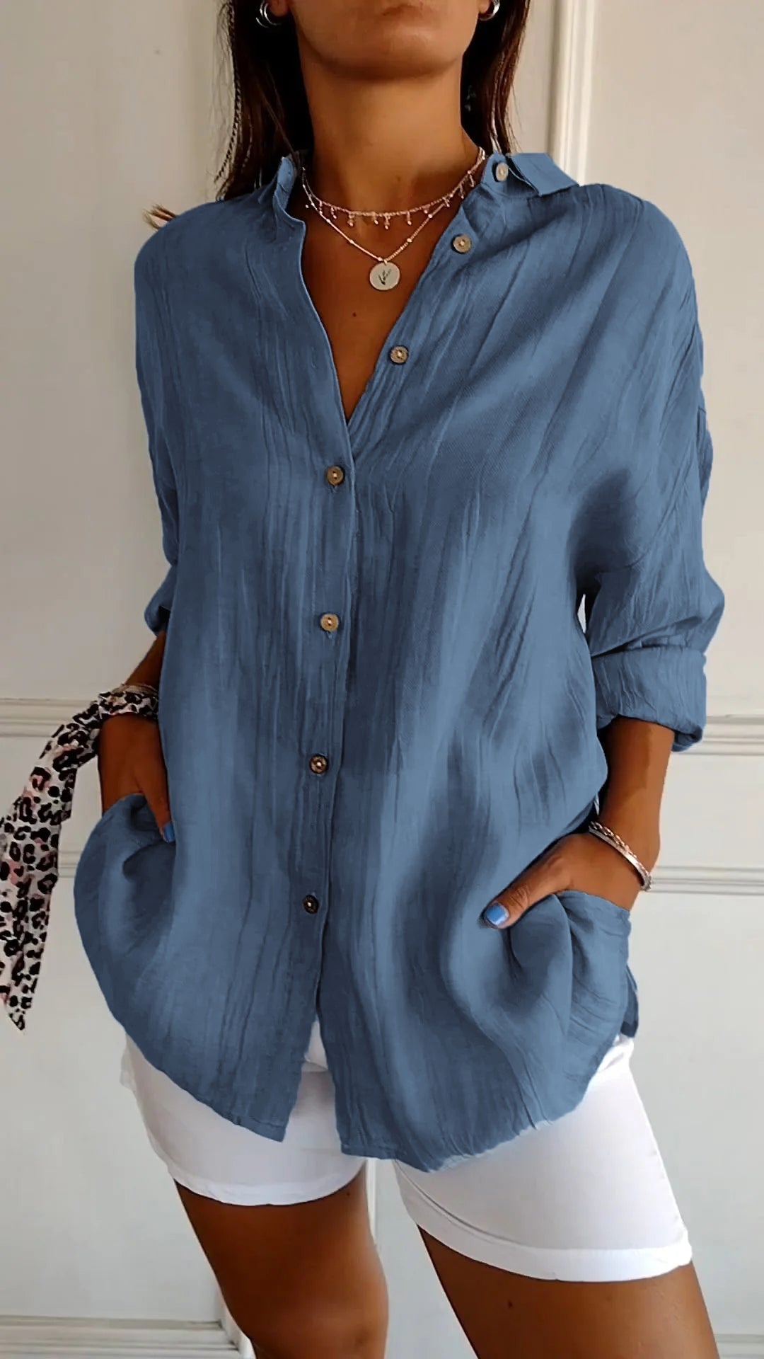 Chic Women's Blouse with Flattering Cut, Versatile Style, Long Sleeve Summer Top for Women, Machine Washable-6