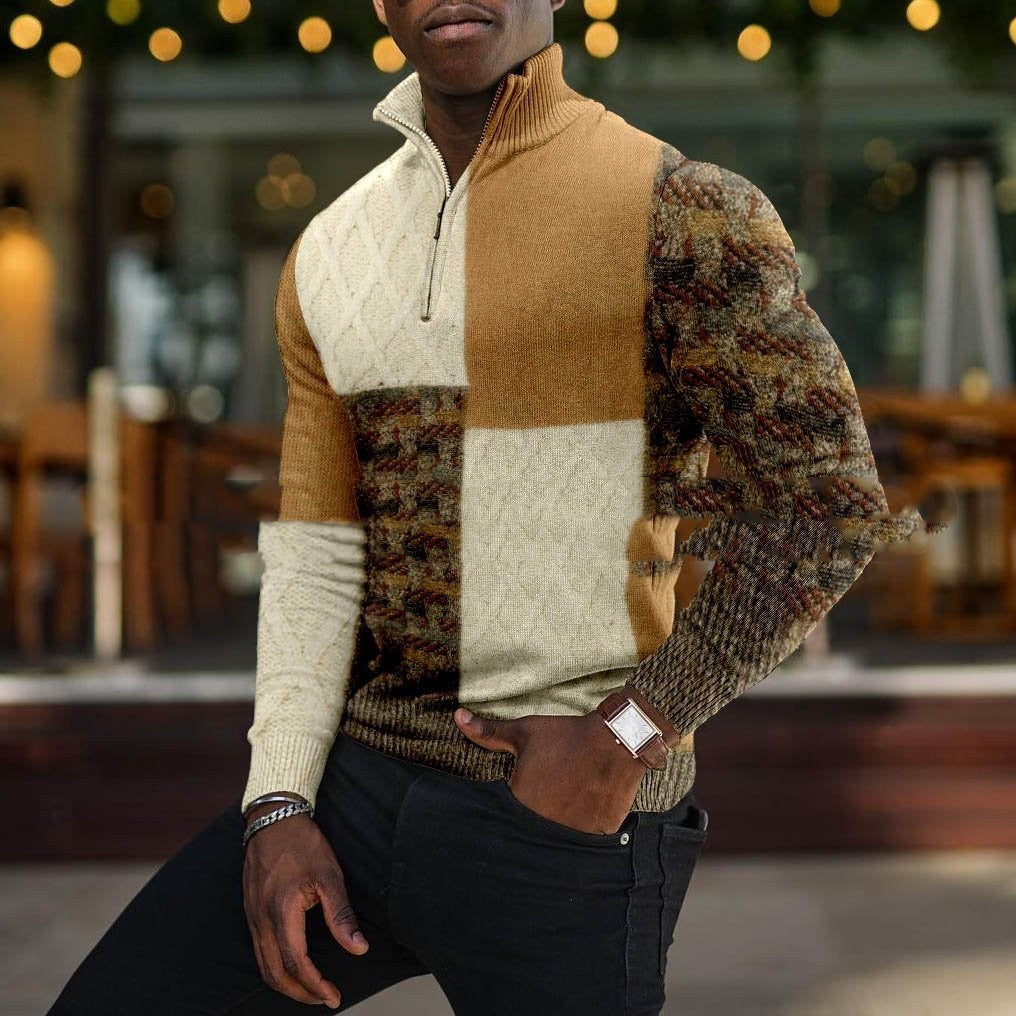 Plush Textured Men's Polo Sweater - Patterned Knit, Cotton