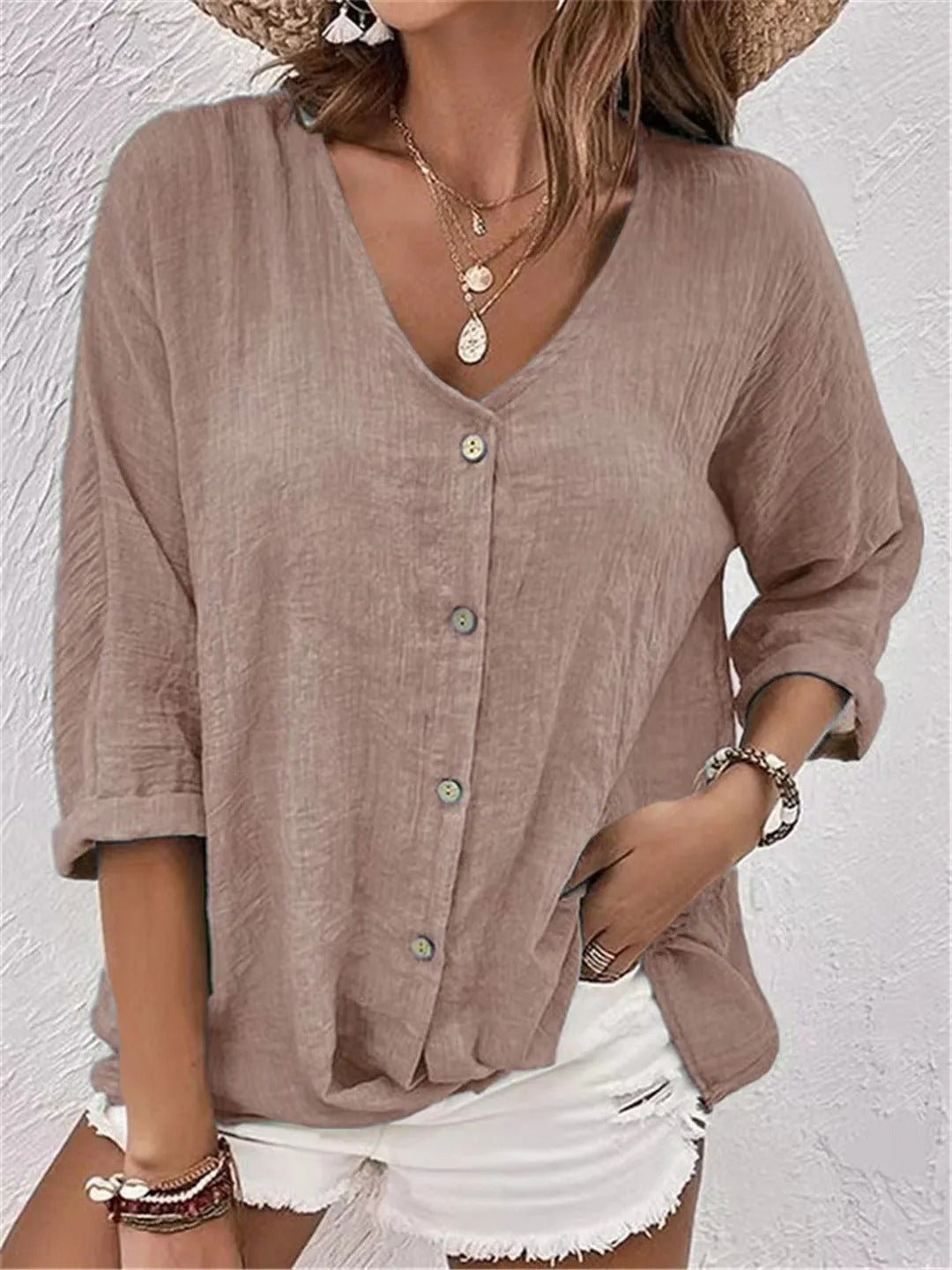 Variant image for V-Neck Button-Up Women's Top - Lightweight Blouse for Women, Versatile Casual Elegance, Flattering Fit, Sizes S-3XL-25