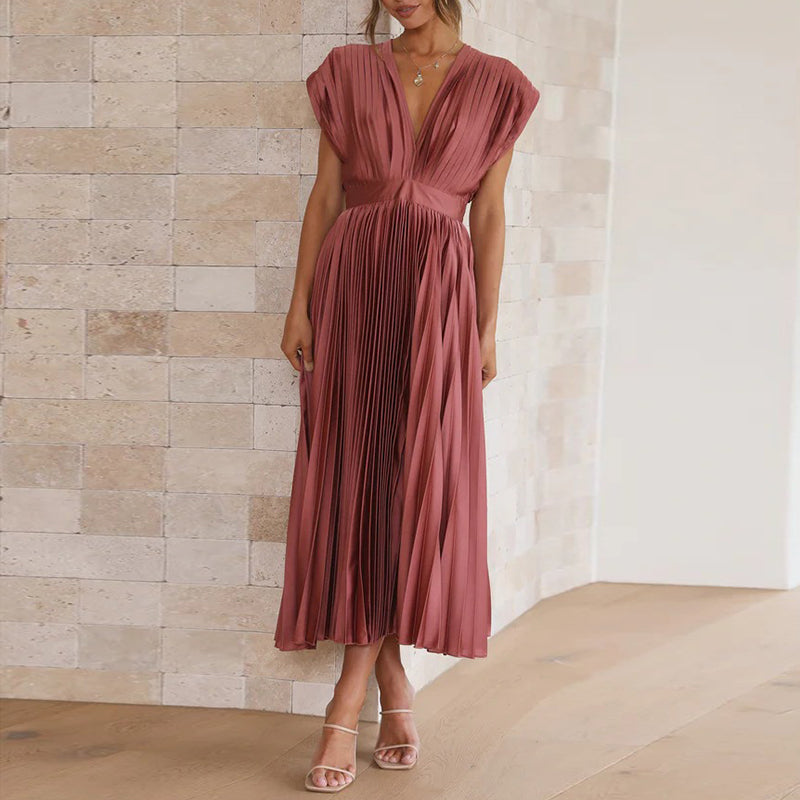 Elegant V-Neck Women's Dress in Luxurious Fabric, Versatile Cocktail and Formal Dress for Day-to-Night Wear-2