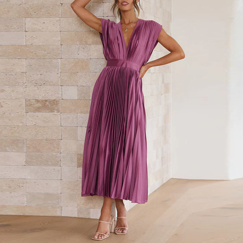 Elegant V-Neck Women's Dress in Luxurious Fabric, Versatile Cocktail and Formal Dress for Day-to-Night Wear-3