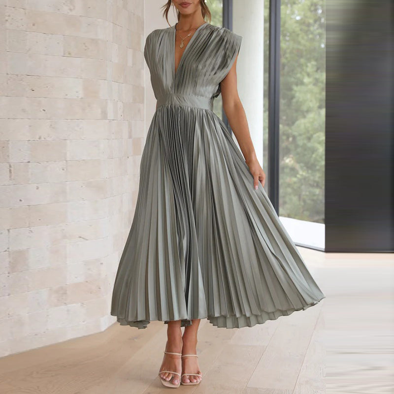 Variant image for Elegant V-Neck Women's Dress in Luxurious Fabric, Versatile Cocktail and Formal Dress for Day-to-Night Wear-1