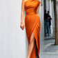Variant image for Elegant Black Evening Dress with Asymmetrical Slit and Split Neck Design - Formal Wedding Guest Gown-7