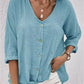 V-Neck Button-Up Women's Top - Lightweight Blouse for Women, Versatile Casual Elegance, Flattering Fit, Sizes S-3XL-1