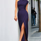Variant image for Elegant Black Evening Dress with Asymmetrical Slit and Split Neck Design - Formal Wedding Guest Gown-25