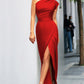 Variant image for Elegant Black Evening Dress with Asymmetrical Slit and Split Neck Design - Formal Wedding Guest Gown-43