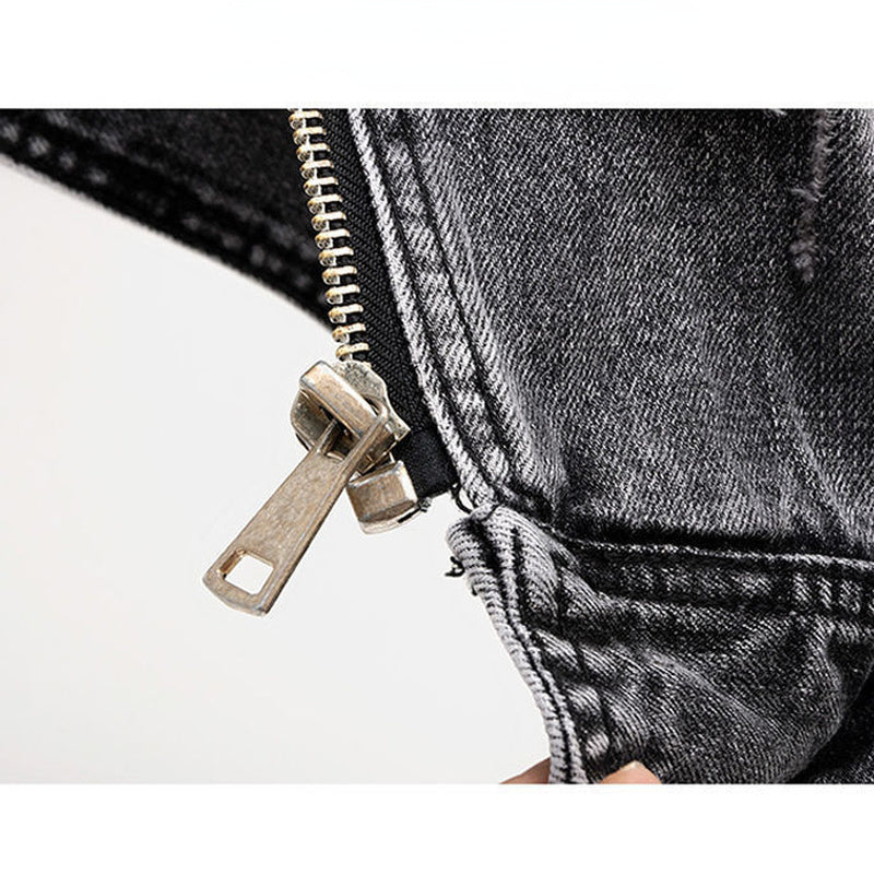Women's Fitted Denim Vest - Moto Crop, Distressed, Casual