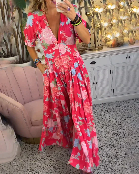 Elegant Floral Wedding Guest Dress - Tailored Silhouette, Versatile Formal Dress for Special Occasions, Available in Multiple Sizes and Patterns-3