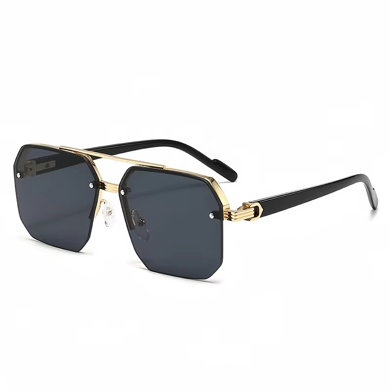 Retro Oversize Polygon Square Metal Sunglasses for Men & Women, UV400 Fashion Gradient Shades