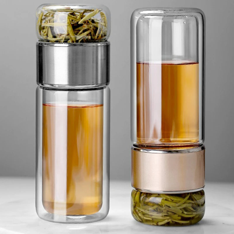 Infuser Tea Bottle Borosilicate Glass 430ml Double Layer With Built-In Strainer Leak-Proof Lid Fall 2025 Gift