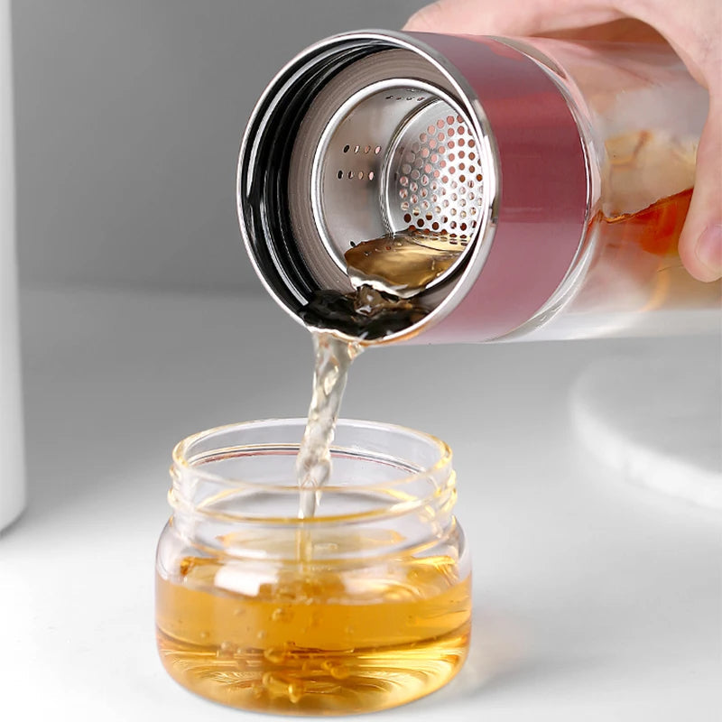 Infuser Tea Bottle Borosilicate Glass 430ml Double Layer With Built-In Strainer Leak-Proof Lid Fall 2025 Gift