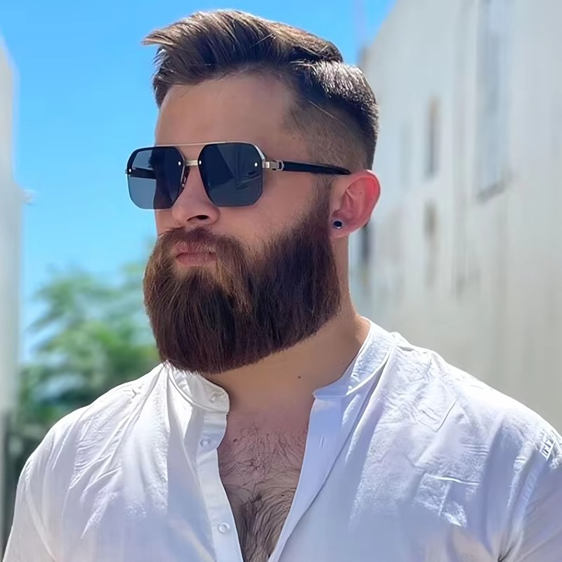 Retro Oversize Polygon Square Metal Sunglasses for Men & Women, UV400 Fashion Gradient Shades