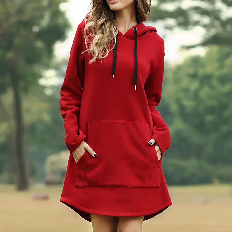 Plush Cozy Women's Hoodie Dress - Longline Brushed Knit