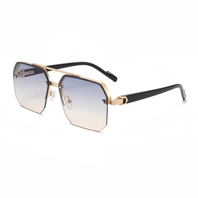 Retro Oversize Polygon Square Metal Sunglasses for Men & Women, UV400 Fashion Gradient Shades