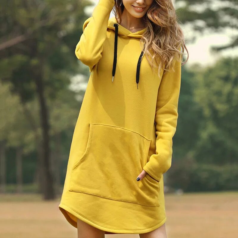 Plush Cozy Women's Hoodie Dress - Longline Brushed Knit