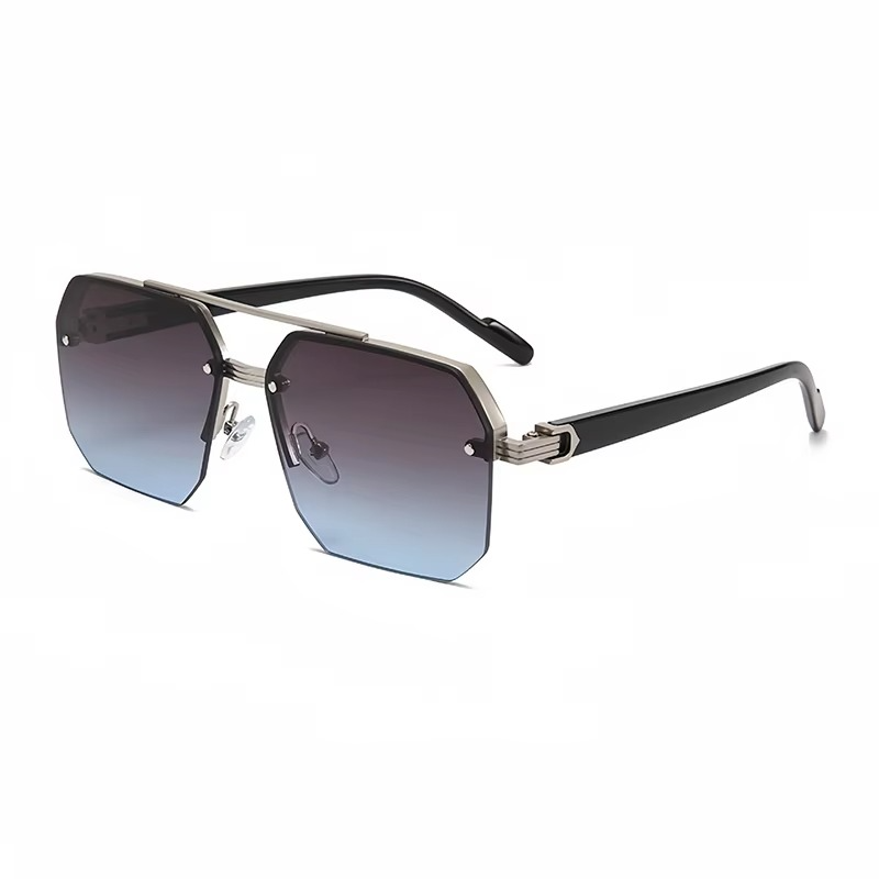Retro Oversize Polygon Square Metal Sunglasses for Men & Women, UV400 Fashion Gradient Shades