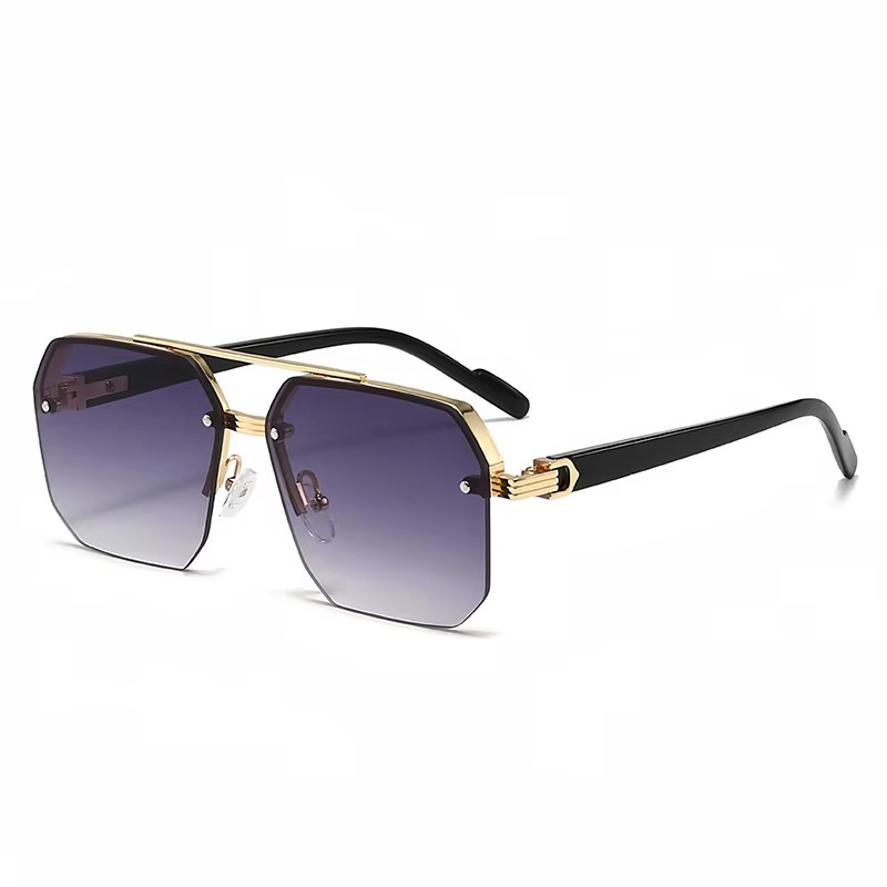 Retro Oversize Polygon Square Metal Sunglasses for Men & Women, UV400 Fashion Gradient Shades