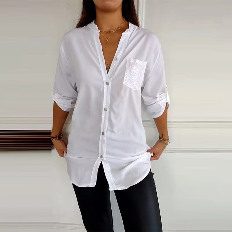 Casual Button Top with Sequins - Trendy Women's Wear for Any Occasion