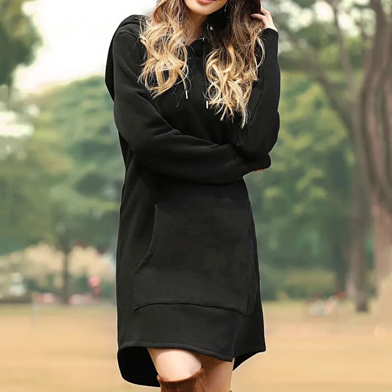 Plush Cozy Women's Hoodie Dress - Longline Brushed Knit