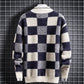 Mens Warm Crew Sweater - Checked Knit, Nylon, For Winter
