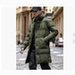 Men's Warm Long Puffer Coat - Hooded Quilted Cotton, Urban