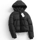 Women Warm Hooded Puffer Coat - Cropped Boxy Cotton Winter