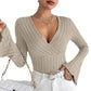 Women’s Stretchy Long Sleeve Top - V Neck, Ribbed Knit