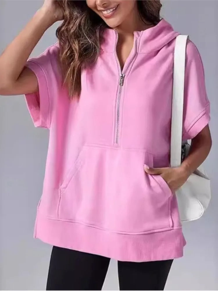 Light Women's Short Sleeve Hoodie - Oversized Knit