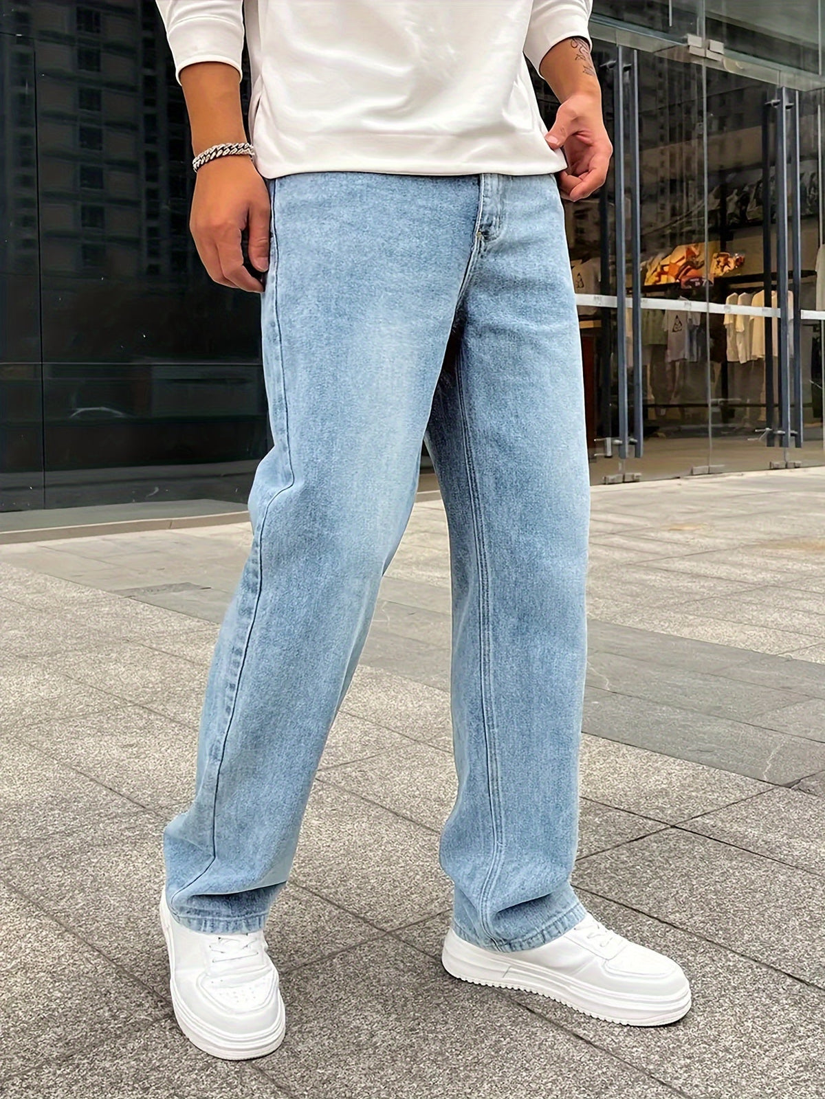 Variant image for Comfortable Men's Loose Fit Jeans with Straight Legs, Cotton Blend, Versatile Style for Casual and Formal Wear-1