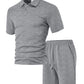 durable textured pattern, polyester, for casual wear – Breathable men's polo shirt and shorts set