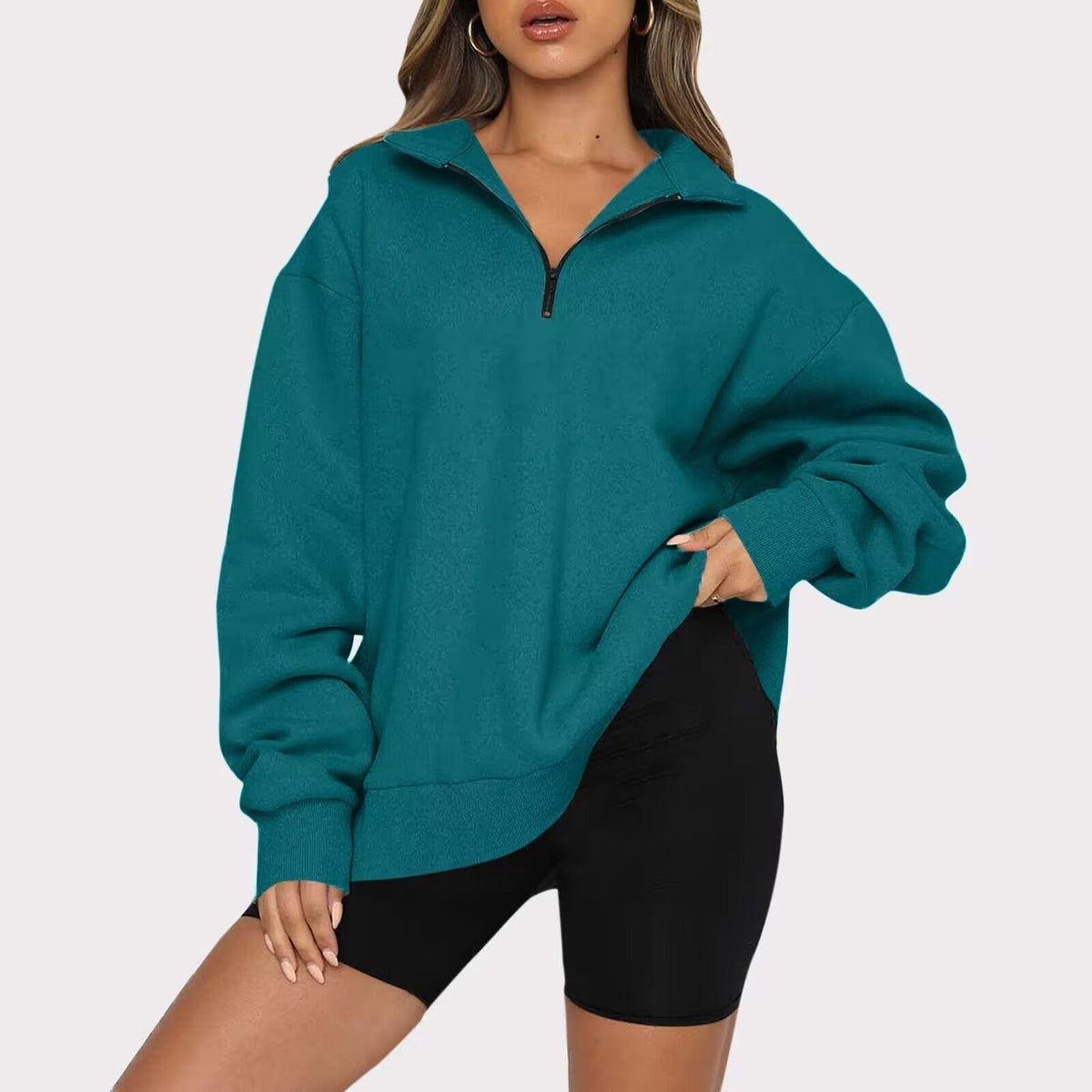 Light Women Zip Sweatshirt - Oversized Pullover Casual