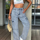 Trendy Light Blue Cargo Jeans for Women with Stretch Fabric and Practical Pockets for Everyday Comfort-1
