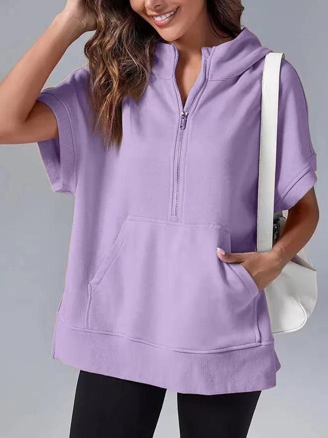 Light Women's Short Sleeve Hoodie - Oversized Knit